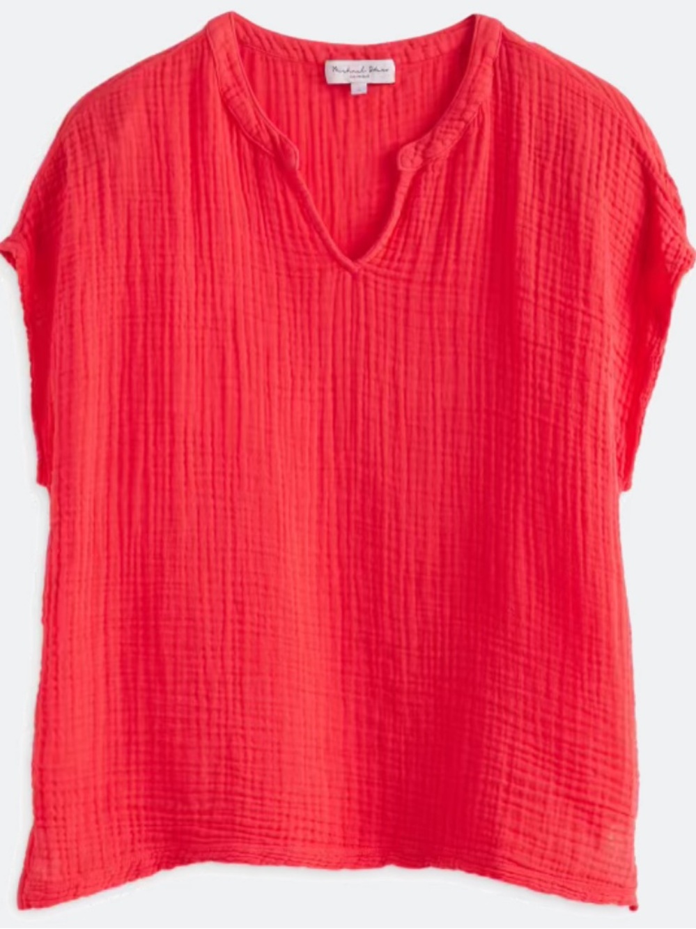 Michael Stars Naomi Flowy Linen Top in Red l Coral-Red Gauze V-Neck